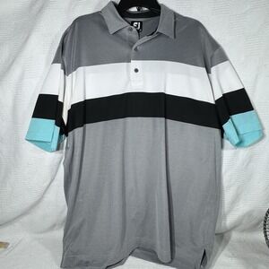 FJ‎ FootJoy Polo Golf Shirt Men's Size XXL Short Sleeve Striped Gray Blue